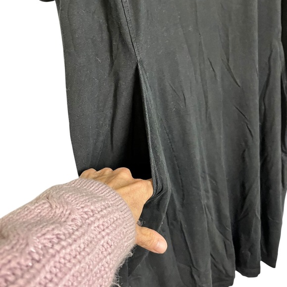 EILEEN FISHER Black Tencel Lyocell Short Sleeve Crew Neck Pockets Midi Dress M - Picture 2 of 7